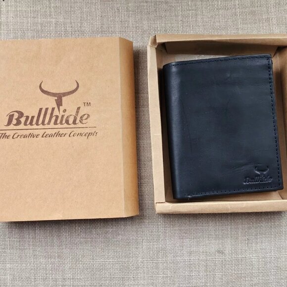 Handmade Wallet Black Genuine Leather Multi Compartments Card Holder W/ Box Bag